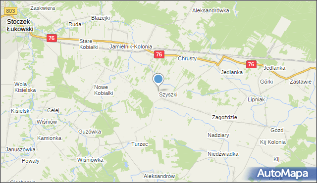 mapa Szyszki, Szyszki gmina Stoczek Łukowski na mapie Targeo